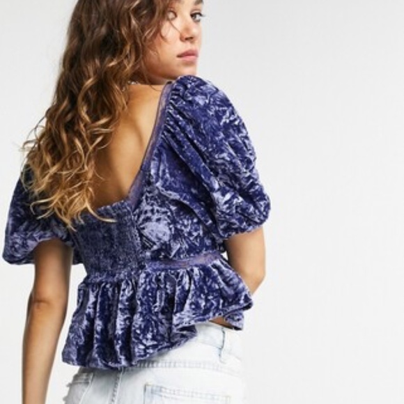 Free People Yours Truly velvet peplum top in purple - Picture 3 of 3